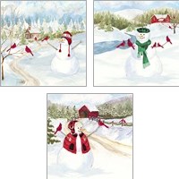 Framed 'Snowman Christmas 3 Piece Art Print Set' border=