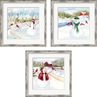 Framed 'Snowman Christmas 3 Piece Framed Art Print Set' border=
