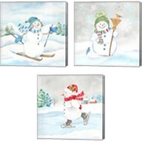 Framed Let it Snow Blue Snowman 3 Piece Canvas Print Set