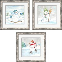 Framed Let it Snow Blue Snowman 3 Piece Framed Art Print Set