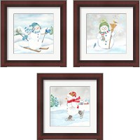 Framed Let it Snow Blue Snowman 3 Piece Framed Art Print Set