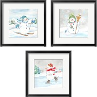 Framed 'Let it Snow Blue Snowman 3 Piece Framed Art Print Set' border=