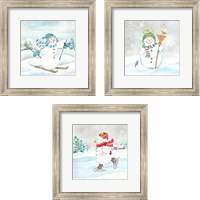 Framed Let it Snow Blue Snowman 3 Piece Framed Art Print Set