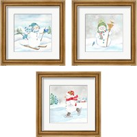 Framed 'Let it Snow Blue Snowman 3 Piece Framed Art Print Set' border=