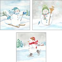 Framed 'Let it Snow Blue Snowman 3 Piece Art Print Set' border=