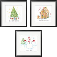 Framed 'Vintage Holiday Cheer 3 Piece Framed Art Print Set' border=