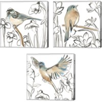 Framed 'Songbird Meadow 3 Piece Canvas Print Set' border=