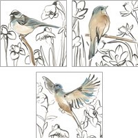 Framed Songbird Meadow 3 Piece Art Print Set