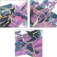 Framed 'Divided Violet 3 Piece Art Print Set' border=