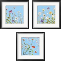 Framed Wild Flowers on Cerulean 3 Piece Framed Art Print Set