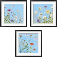 Framed 'Wild Flowers on Cerulean 3 Piece Framed Art Print Set' border=