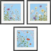 Framed Wild Flowers on Cerulean 3 Piece Framed Art Print Set