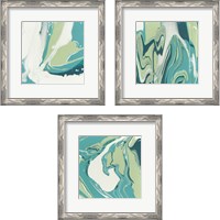 Framed 'Flowing Teal 3 Piece Framed Art Print Set' border=