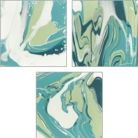 Framed 'Flowing Teal 3 Piece Art Print Set' border=