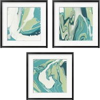 Framed 'Flowing Teal 3 Piece Framed Art Print Set' border=