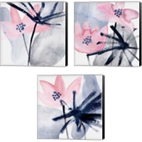Framed 'Pink Water Lilies 3 Piece Canvas Print Set' border=