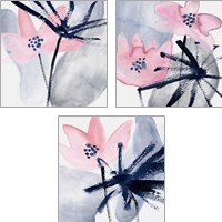 Framed 'Pink Water Lilies 3 Piece Art Print Set' border=