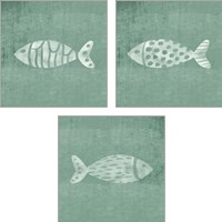Framed 'White Fish on Beachglass 3 Piece Art Print Set' border=