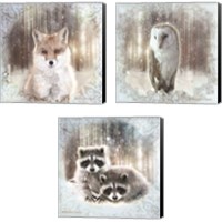 Framed 'Enchanted Winter Fox 3 Piece Canvas Print Set' border=