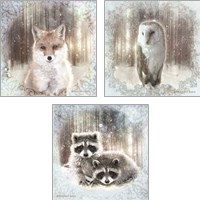 Framed 'Enchanted Winter Fox 3 Piece Art Print Set' border=
