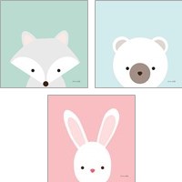 Framed 'Cuddly Animal 3 Piece Art Print Set' border=