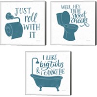 Framed Turkish Tile Bathroom Puns 3 Piece Canvas Print Set