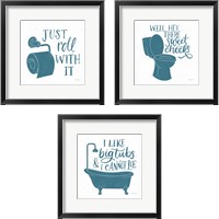 Framed Turkish Tile Bathroom Puns 3 Piece Framed Art Print Set