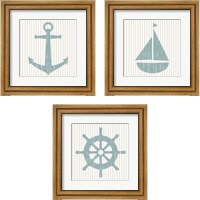 Framed 'Blue Striped Nautical 3 Piece Framed Art Print Set' border=