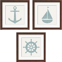 Framed Blue Striped Nautical 3 Piece Framed Art Print Set