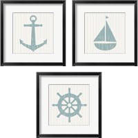 Framed 'Blue Striped Nautical 3 Piece Framed Art Print Set' border=