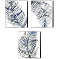 Framed 'Blue Feathered Palm 3 Piece Canvas Print Set' border=