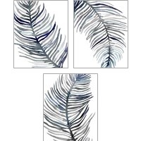 Framed Blue Feathered Palm 3 Piece Art Print Set