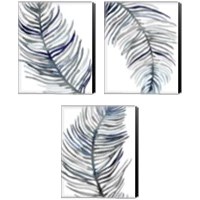 Framed 'Blue Feathered Palm 3 Piece Canvas Print Set' border=