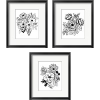 Framed 'Flower Sketch 3 Piece Framed Art Print Set' border=