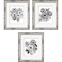 Framed 'Flower Sketch 3 Piece Framed Art Print Set' border=