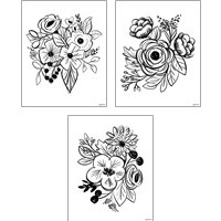 Framed Flower Sketch 3 Piece Art Print Set