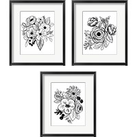 Framed 'Flower Sketch 3 Piece Framed Art Print Set' border=