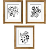 Framed 'Flower Sketch 3 Piece Framed Art Print Set' border=