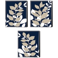 Framed 'Navy Foliage 3 Piece Canvas Print Set' border=