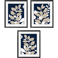 Framed Navy Foliage 3 Piece Framed Art Print Set