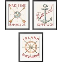 Framed 'Floursack Nautical Red 3 Piece Framed Art Print Set' border=