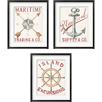 Framed 'Floursack Nautical Red 3 Piece Framed Art Print Set' border=