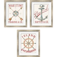 Framed Floursack Nautical Red 3 Piece Framed Art Print Set