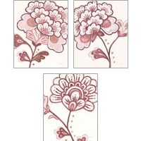 Framed Flora Chinoiserie Pink 3 Piece Art Print Set