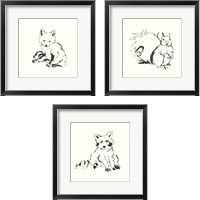 Framed 'Line Fox 3 Piece Framed Art Print Set' border=