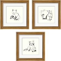 Framed 'Line Fox 3 Piece Framed Art Print Set' border=