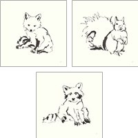 Framed Line Fox 3 Piece Art Print Set