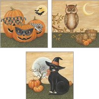Framed 'Funny Pumpkins 3 Piece Art Print Set' border=