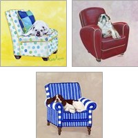 Framed 'Dogs on Chairs 3 Piece Art Print Set' border=