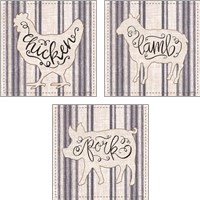 Framed 'Striped Country Kitchen Animals 3 Piece Art Print Set' border=
